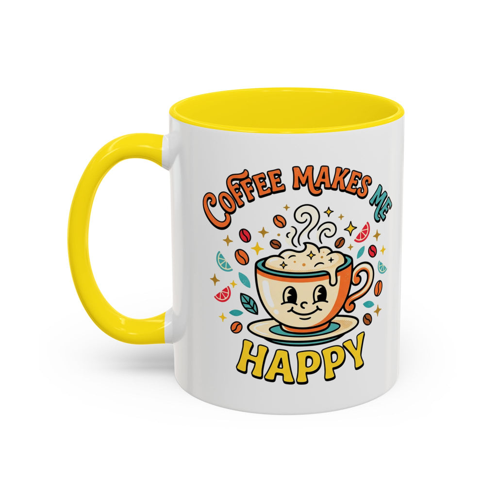 Coffee Mug — "Coffee Makes Me Happy" Cute Retro Accent Mug (11/15oz)