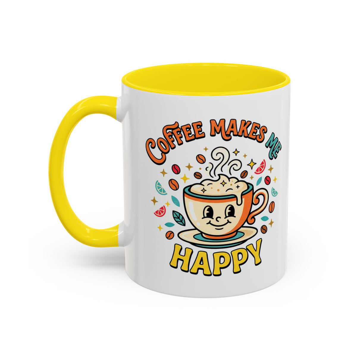 Coffee Mug — "Coffee Makes Me Happy" Cute Retro Accent Mug (11/15oz)