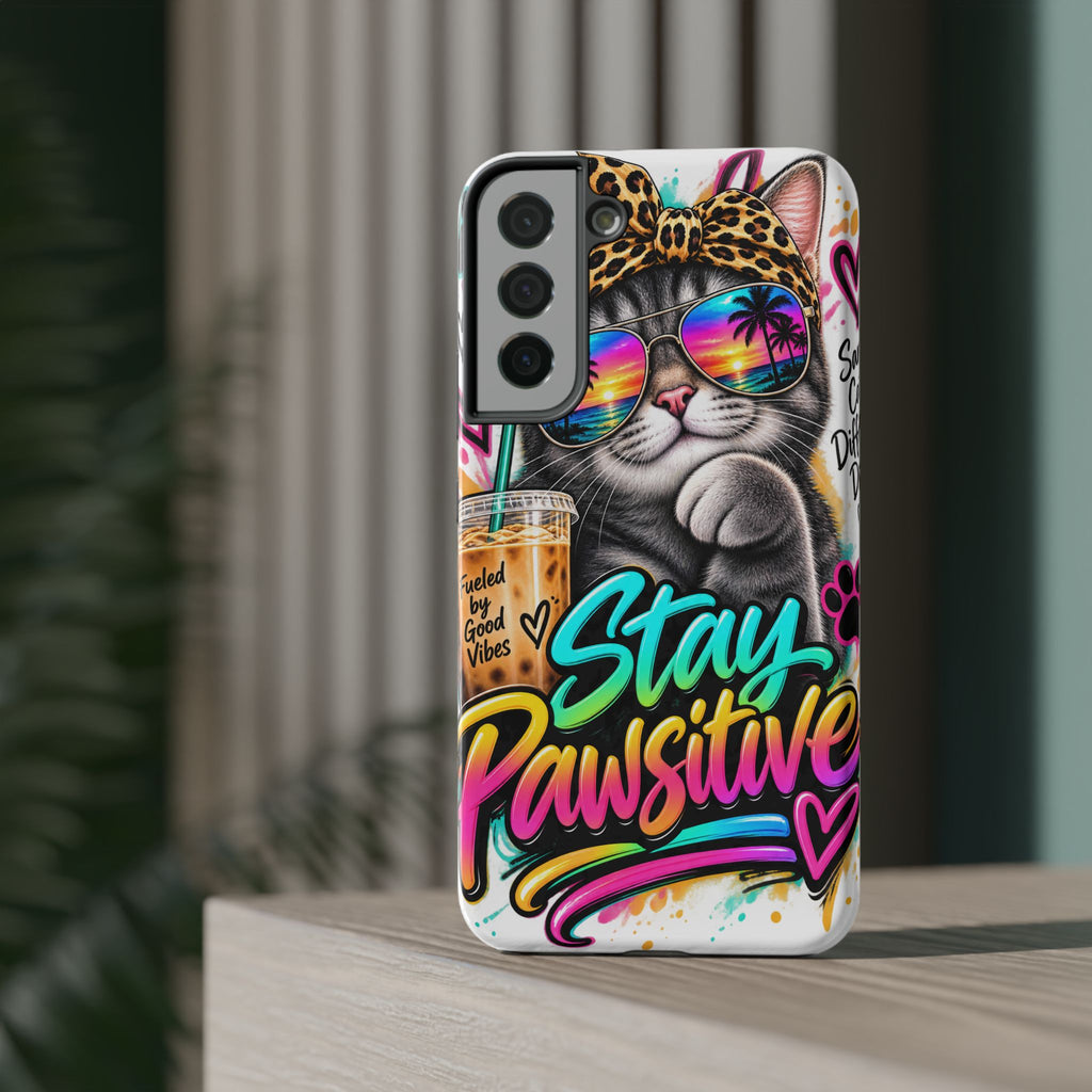 Phone Case — "Stay Pawsitive" Cat Impact-Resistant Case