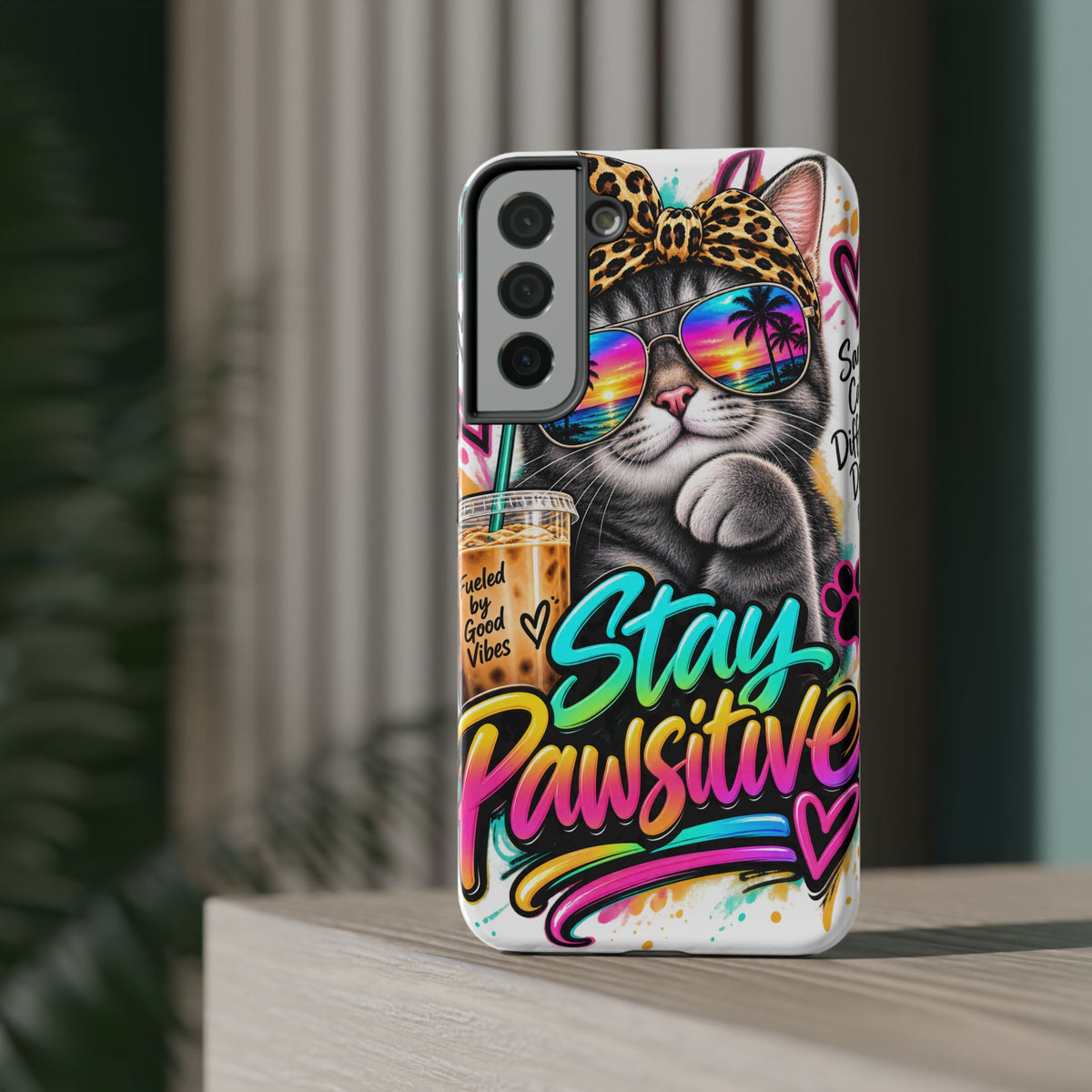 Phone Case — "Stay Pawsitive" Cat Impact-Resistant Case