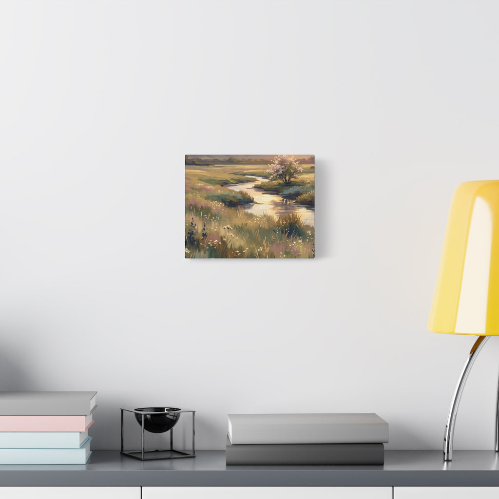 Serene Meadow Stream Matte Canvas Art — Stretched Wall Decor