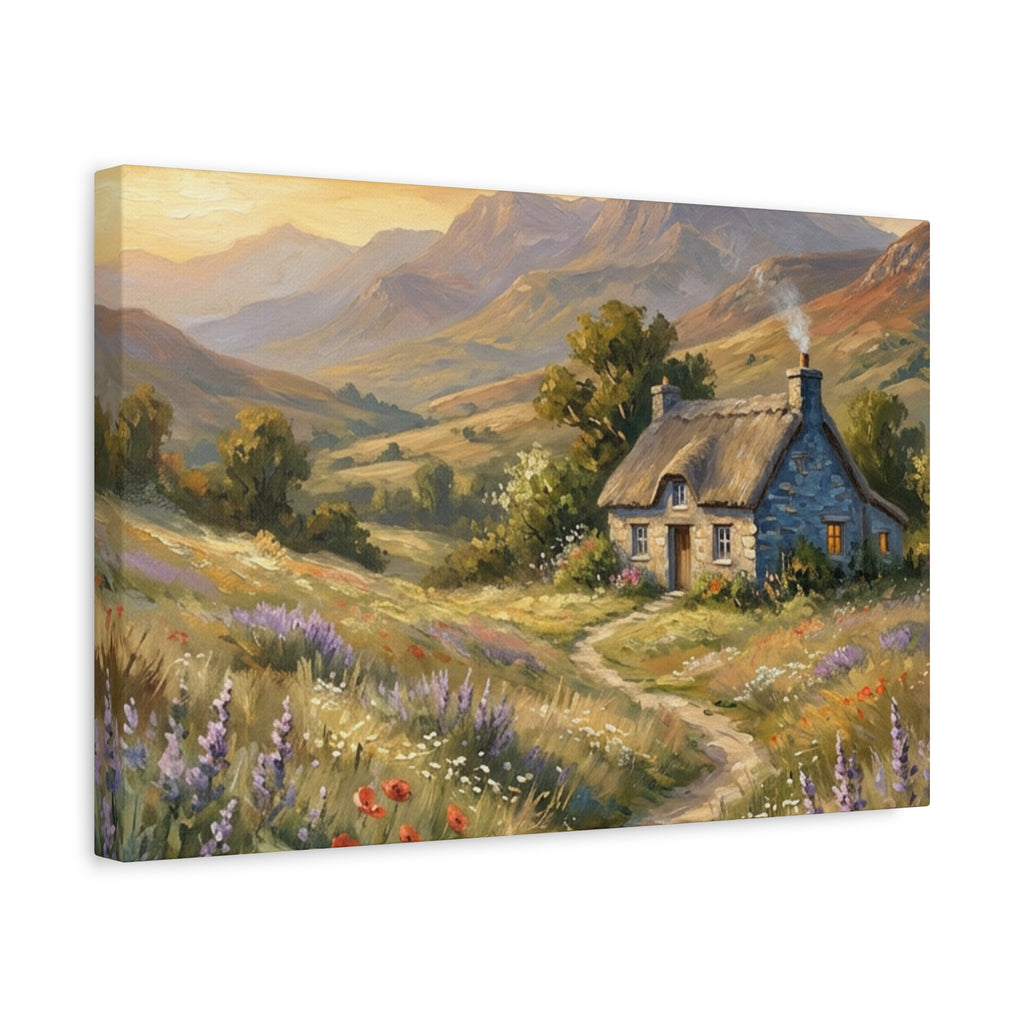 Countryside Cottage Canvas Wall Art — Tranquil Rustic Landscape Print