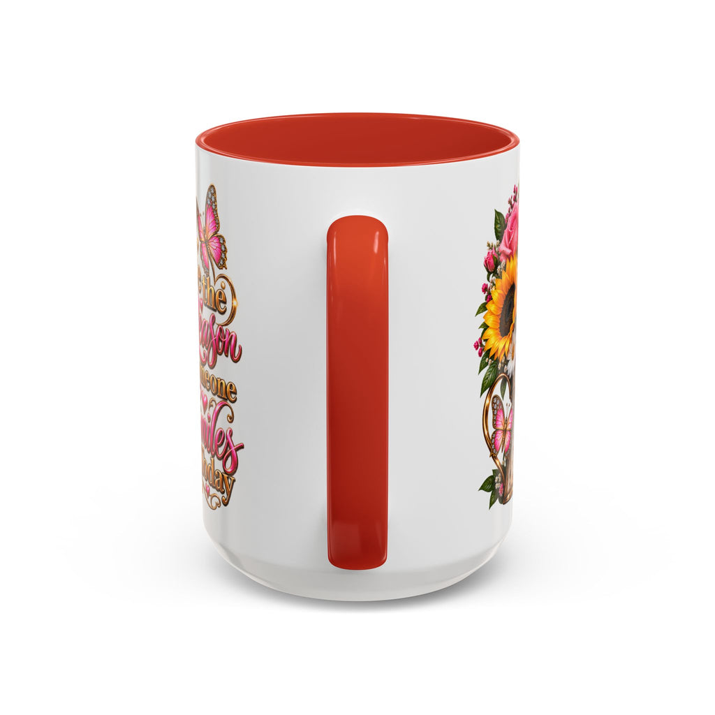 Be the Reason Someone Smiles Today Accent Coffee Mug – Floral Sunflower & Rose Inspirational 11/15oz