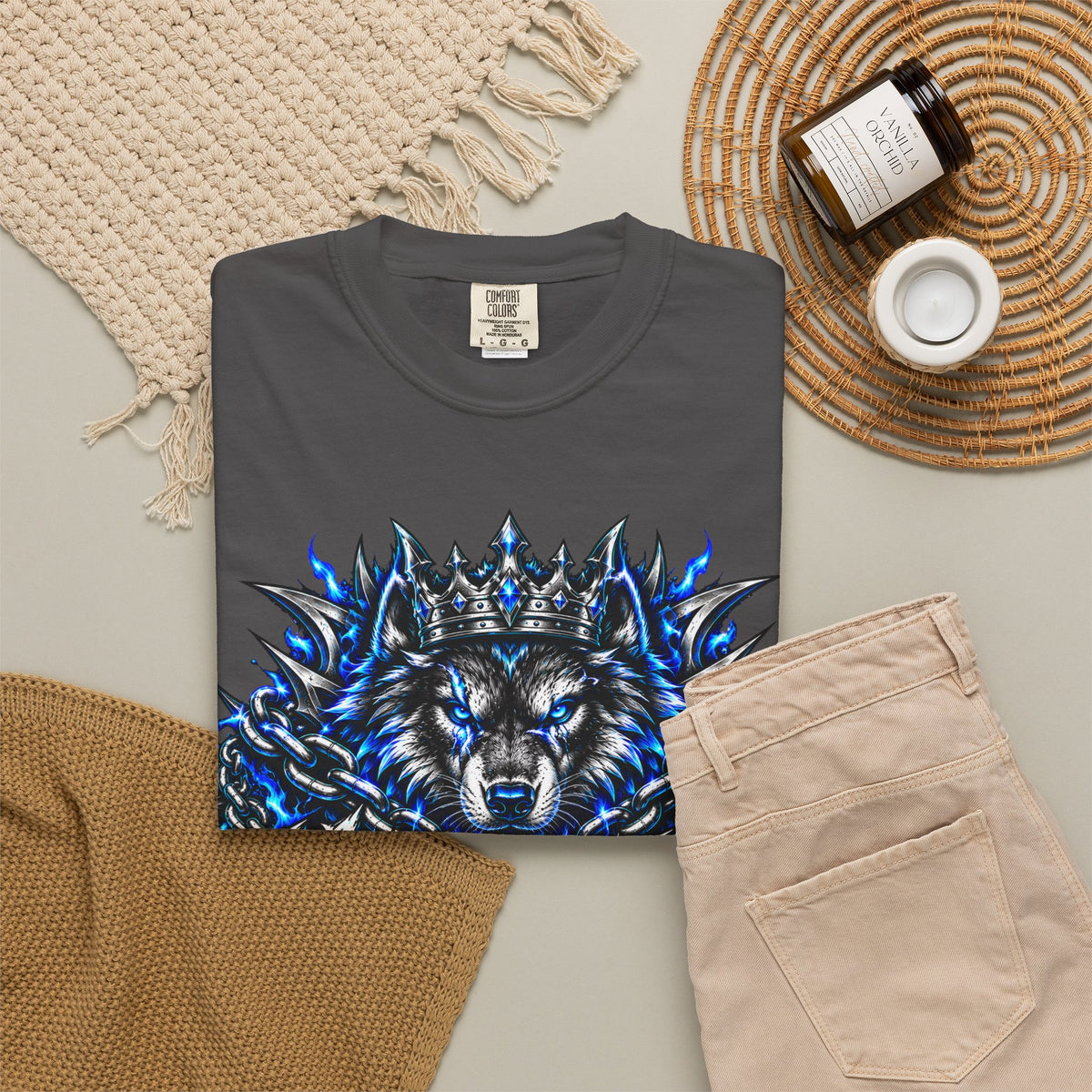 Wolf 'Unstoppable' Graphic Tee — Bold Blue Crowned Wolf Shirt