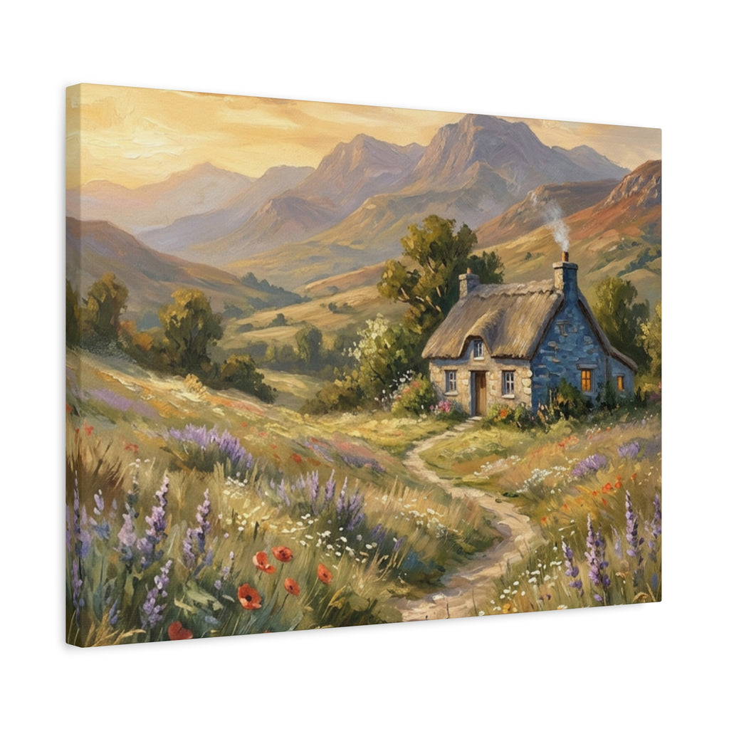 Countryside Cottage Canvas Wall Art — Tranquil Rustic Landscape Print