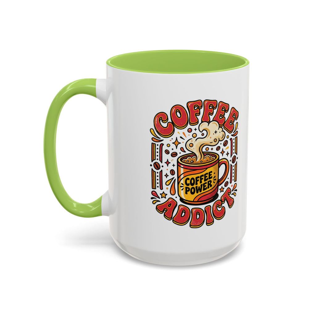 Coffee Addict Accent Mug — "Coffee Power" Retro Coffee Lover Gift (11oz/15oz)