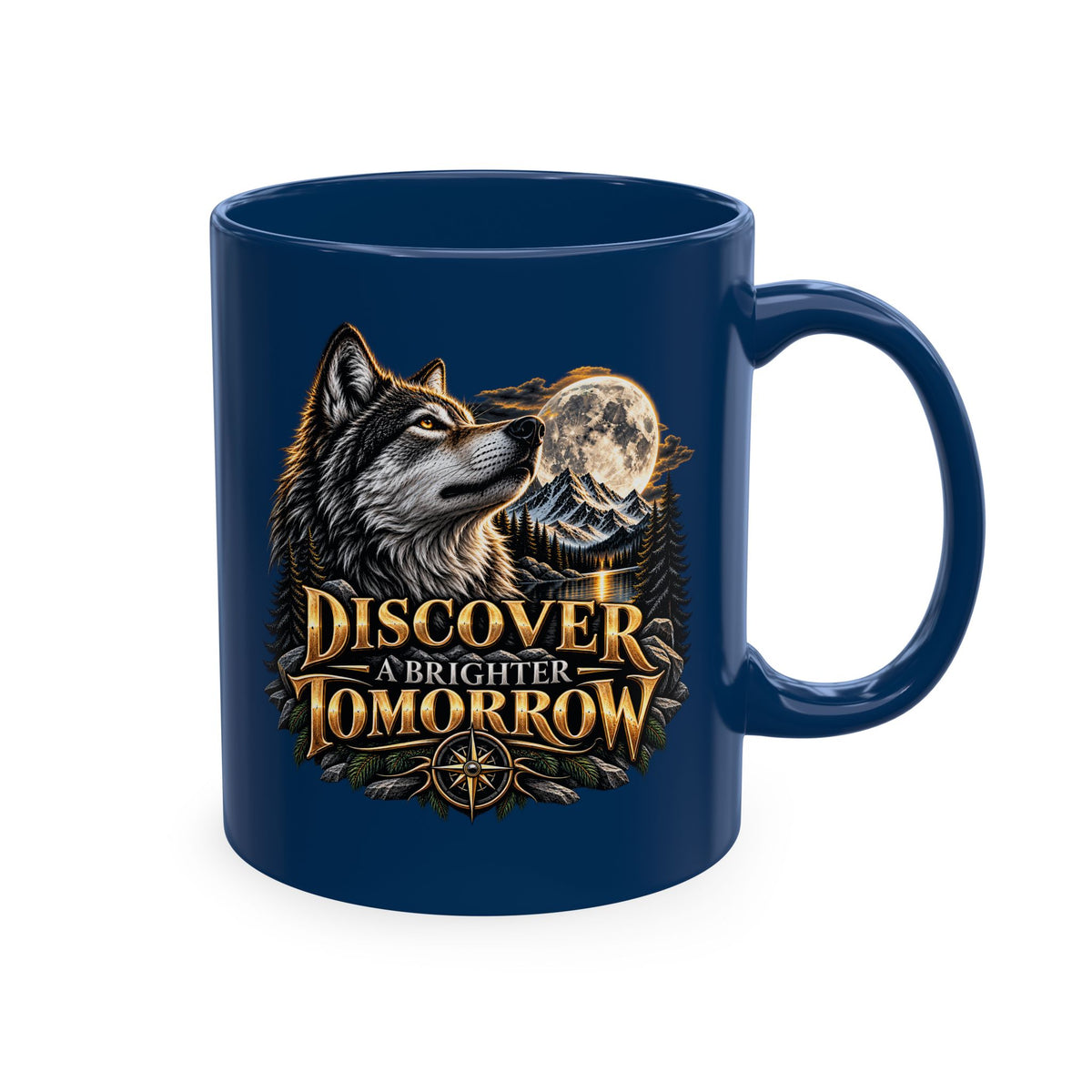 Discover Tomorrow Ceramic Mug — Howling Wolf & Moon Coffee Cup