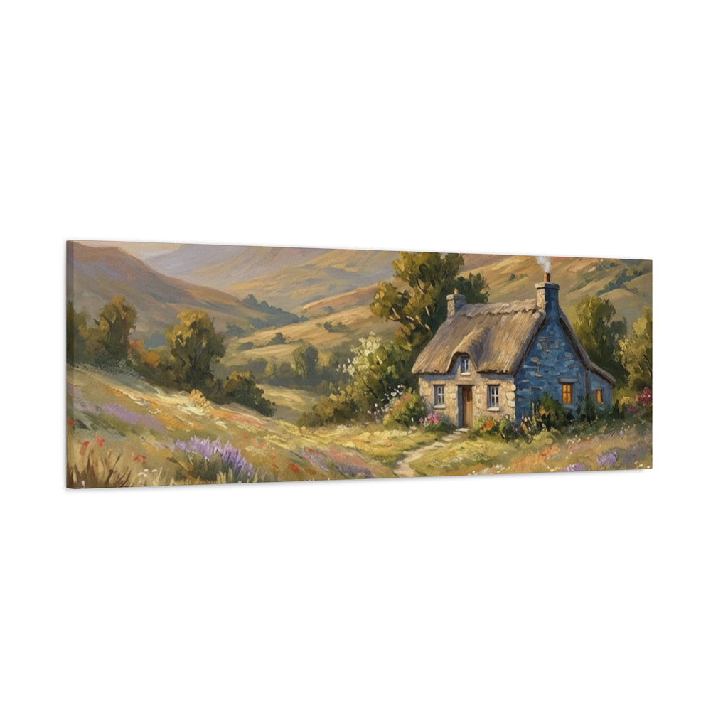 Countryside Cottage Canvas Wall Art — Tranquil Rustic Landscape Print
