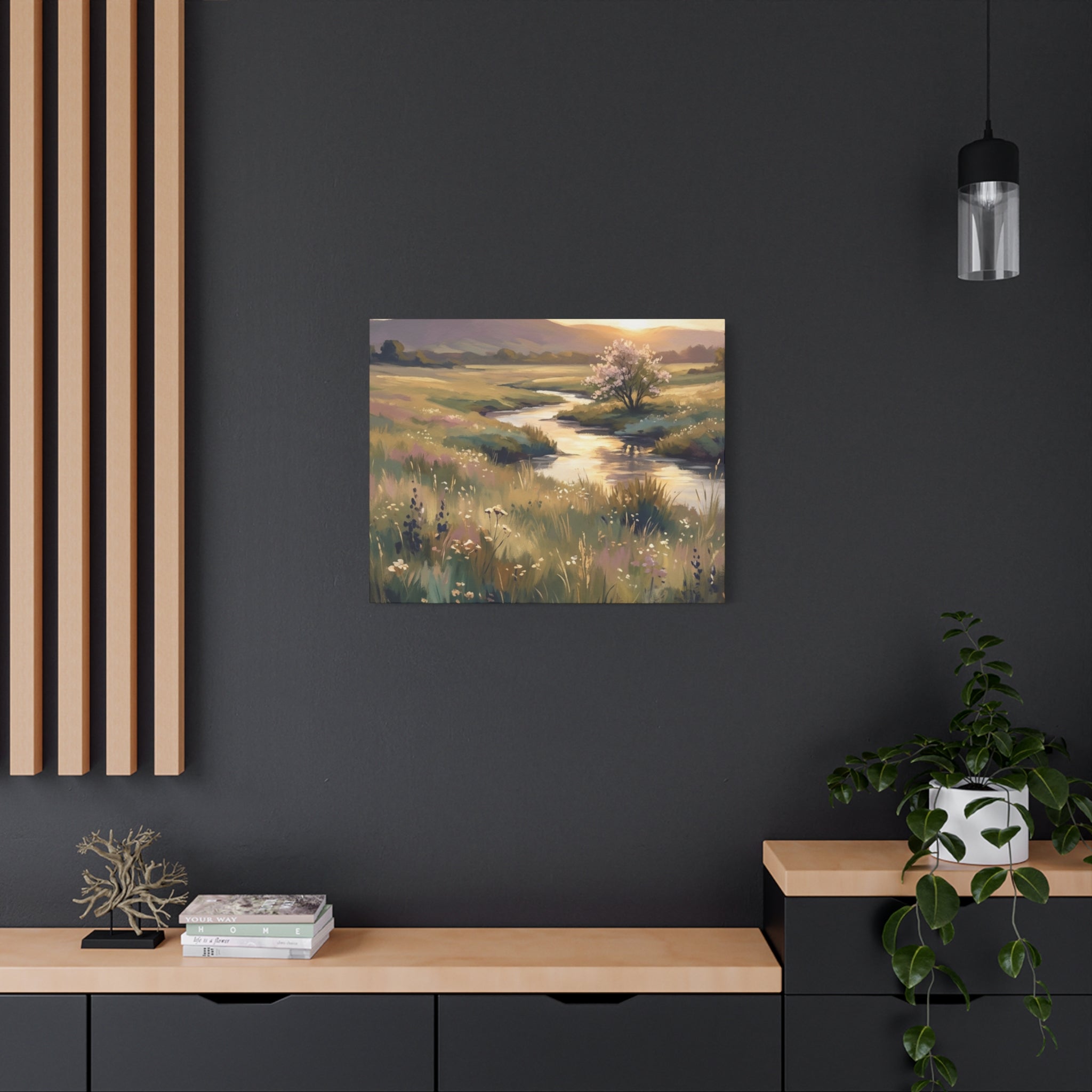 Serene Meadow Stream Matte Canvas Art — Stretched Wall Decor