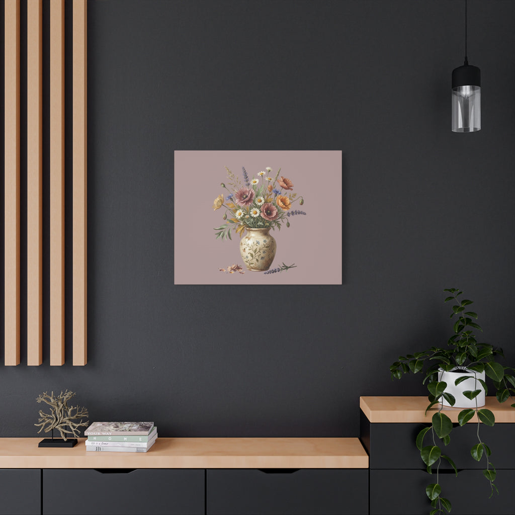 Botanical Vase Floral Canvas Print — Vintage Wildflower Wall Art