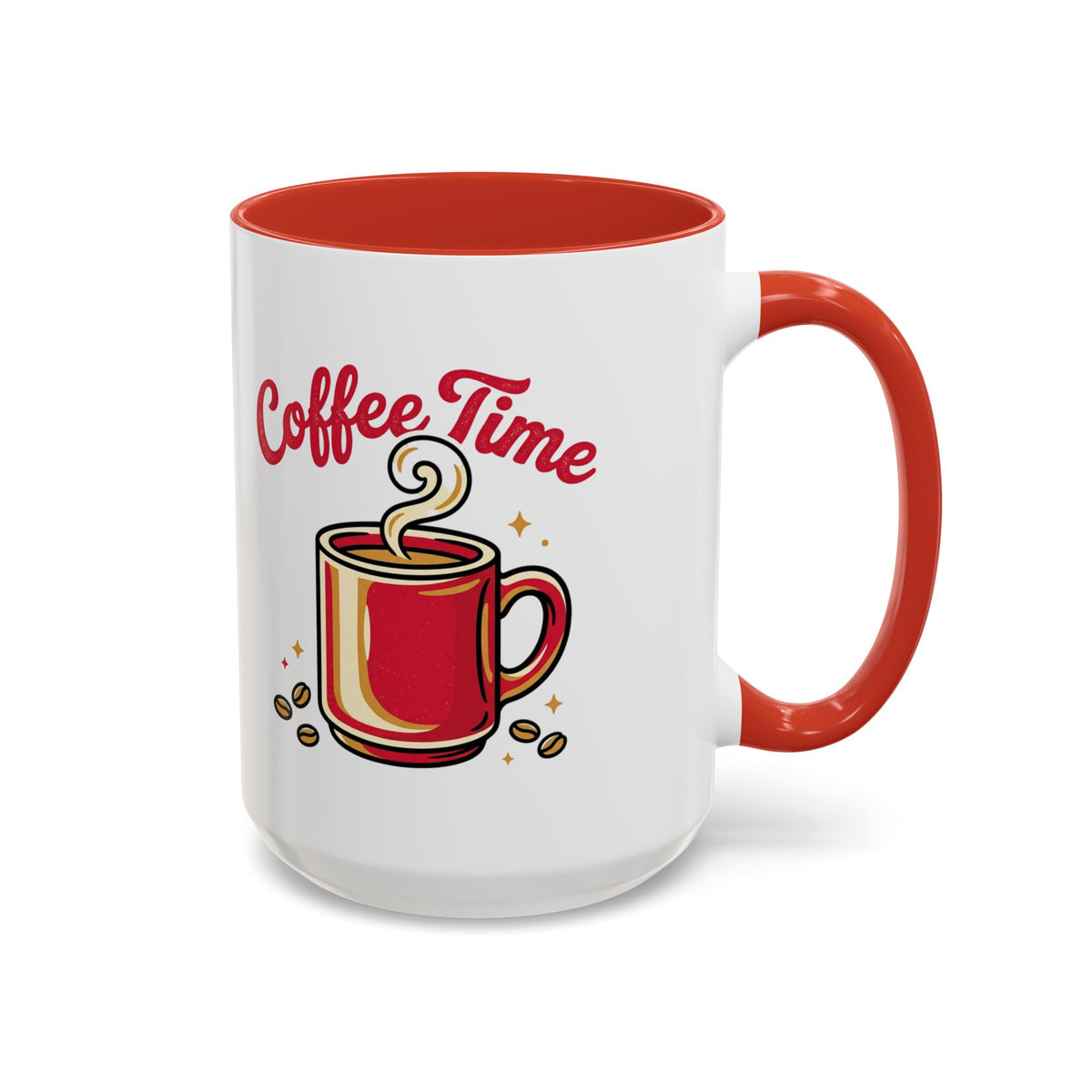 Coffee Mug - "Coffee Time" Red Accent Ceramic Mug (11/15oz)
