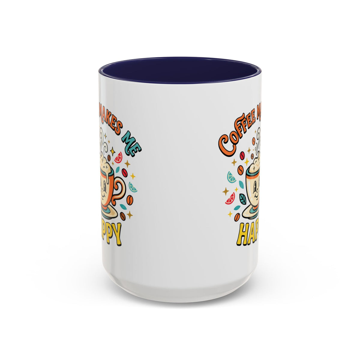 Coffee Mug — "Coffee Makes Me Happy" Cute Retro Accent Mug (11/15oz)
