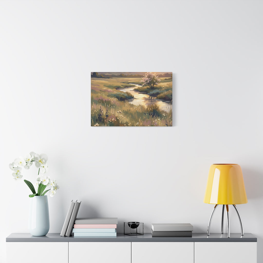 Serene Meadow Stream Matte Canvas Art — Stretched Wall Decor