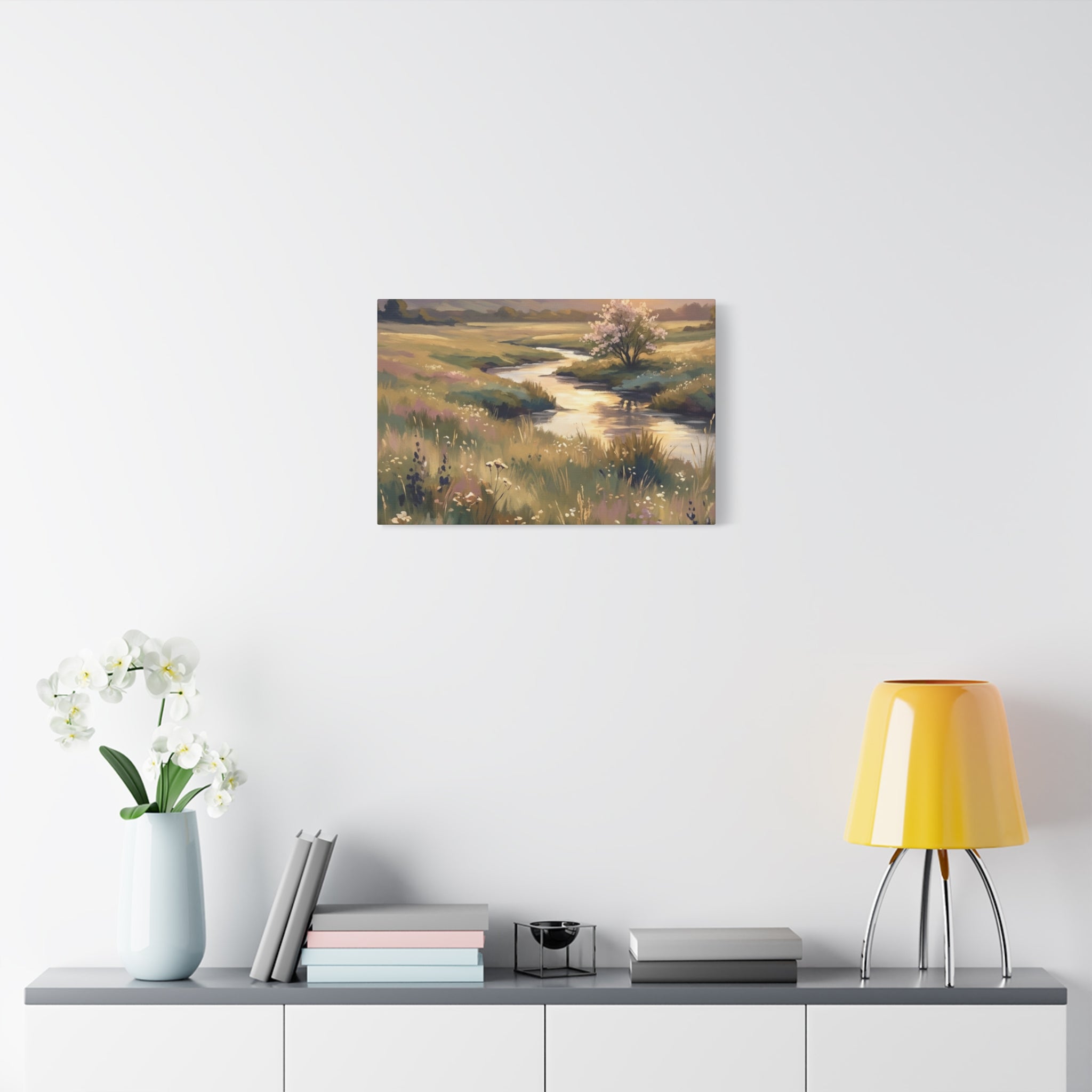 Serene Meadow Stream Matte Canvas Art — Stretched Wall Decor