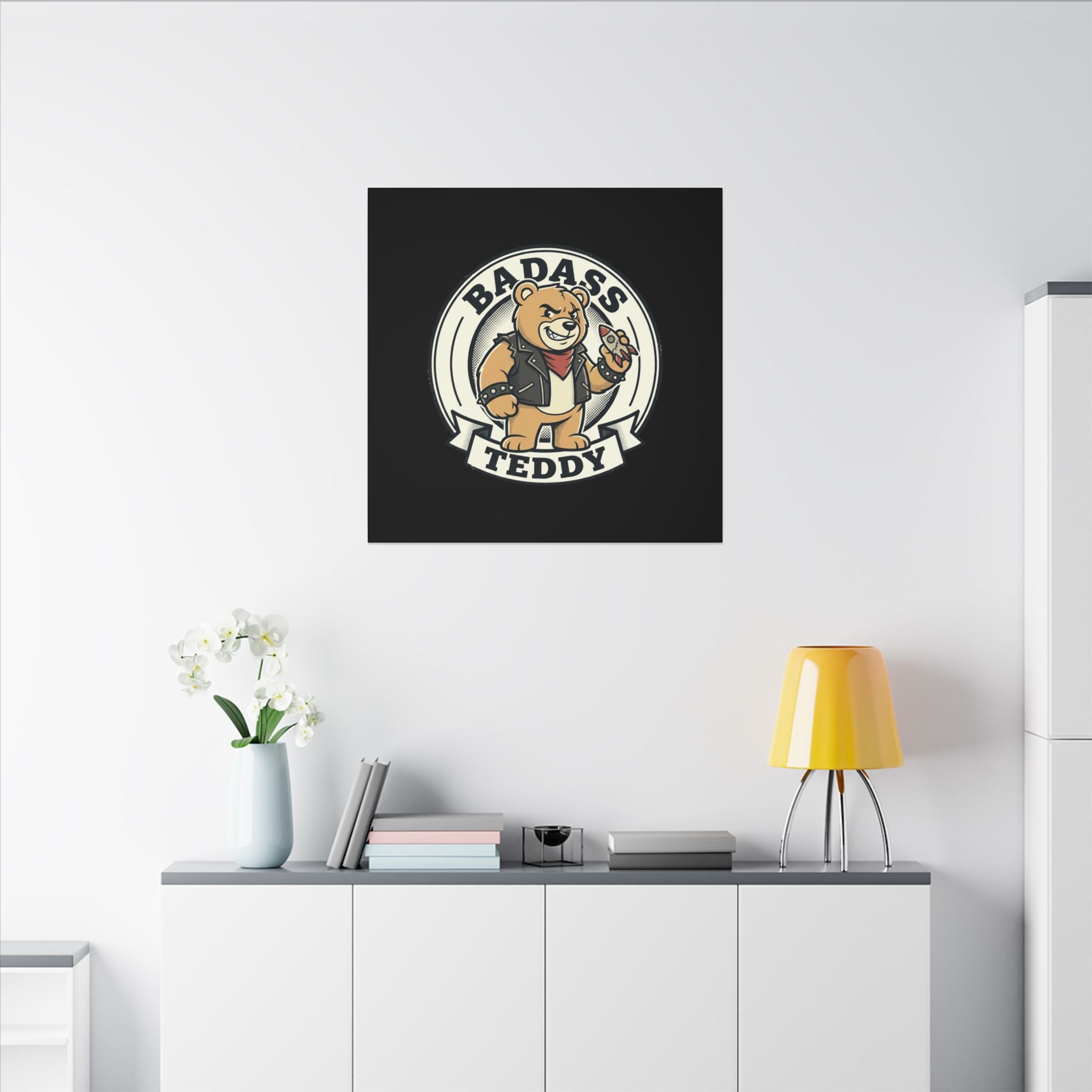 Badass Teddy Canvas Wall Art — Edgy Teddy Bear Stretched Matte Print