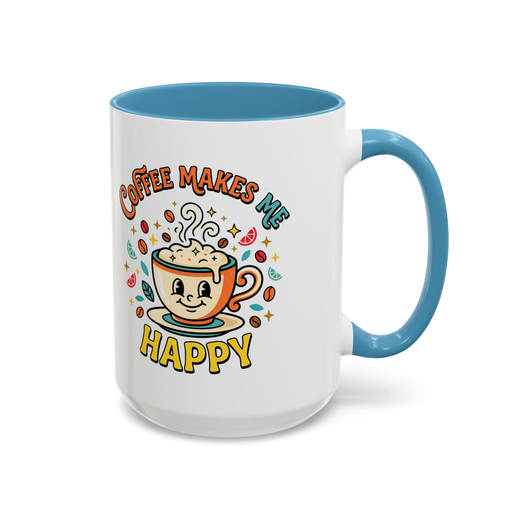 Coffee Mug — "Coffee Makes Me Happy" Cute Retro Accent Mug (11/15oz)