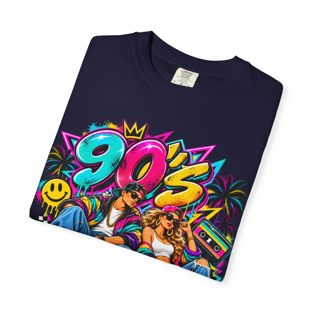 90s Retro Streetwear T-Shirt — Vintage Boombox & Neon Graffiti Design