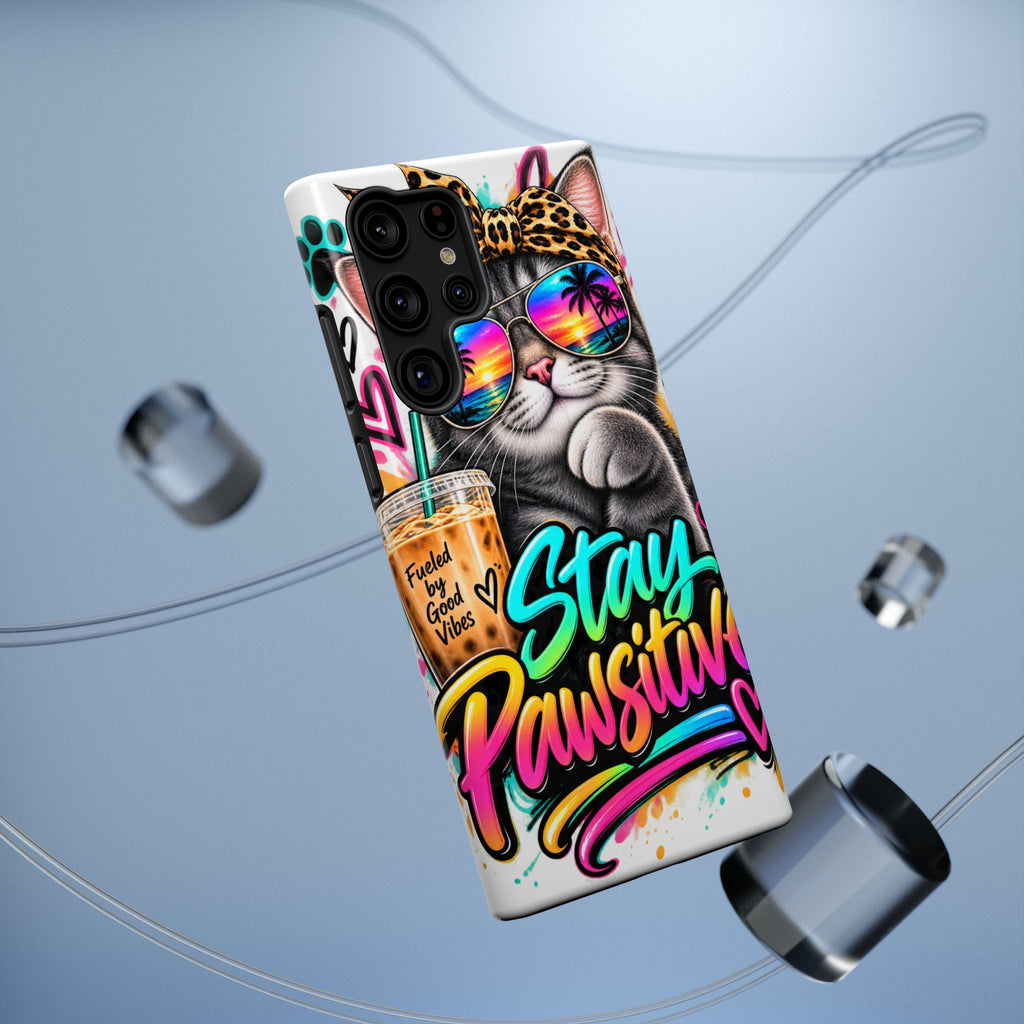 Phone Case — "Stay Pawsitive" Cat Impact-Resistant Case