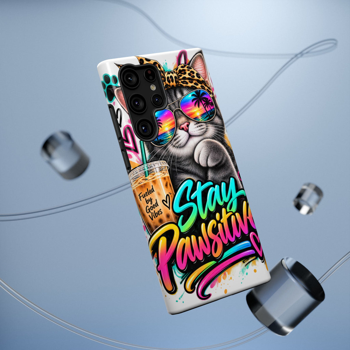 Phone Case — "Stay Pawsitive" Cat Impact-Resistant Case