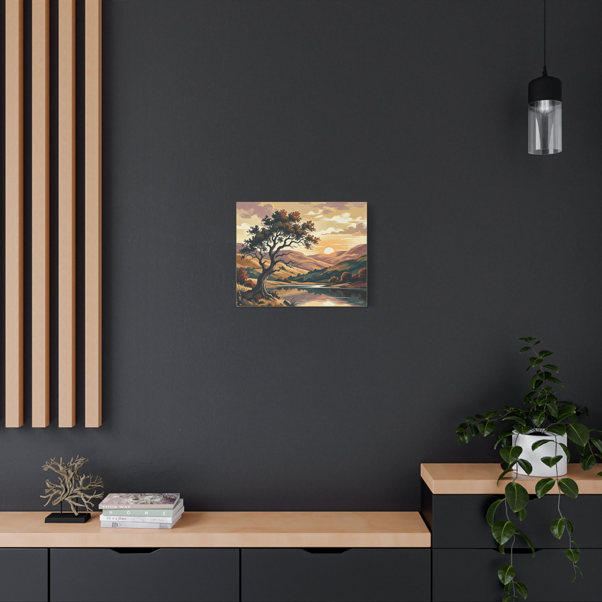 Sunset Lake Landscape Canvas - Vintage Tree Wall Art Print