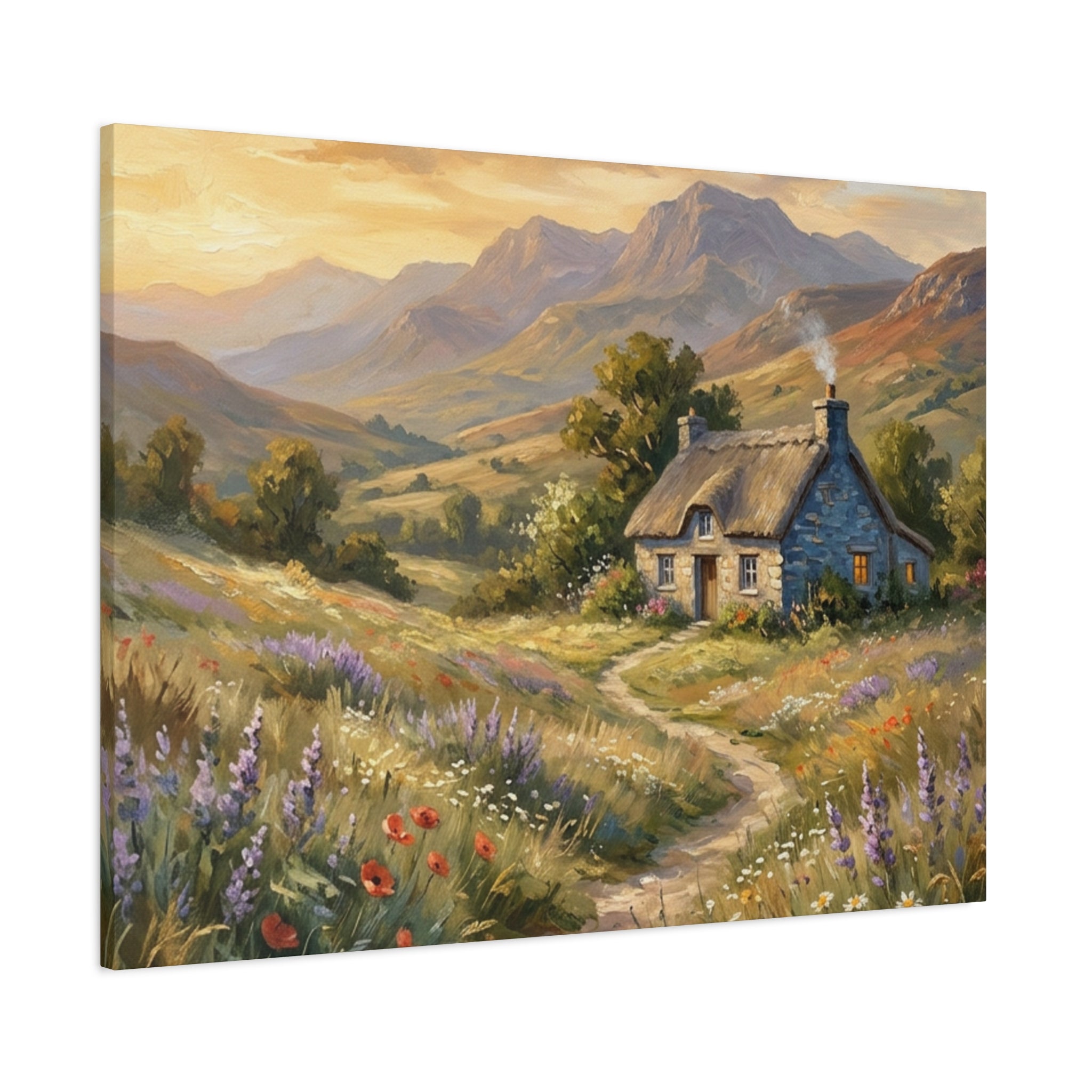 Countryside Cottage Canvas Wall Art — Tranquil Rustic Landscape Print