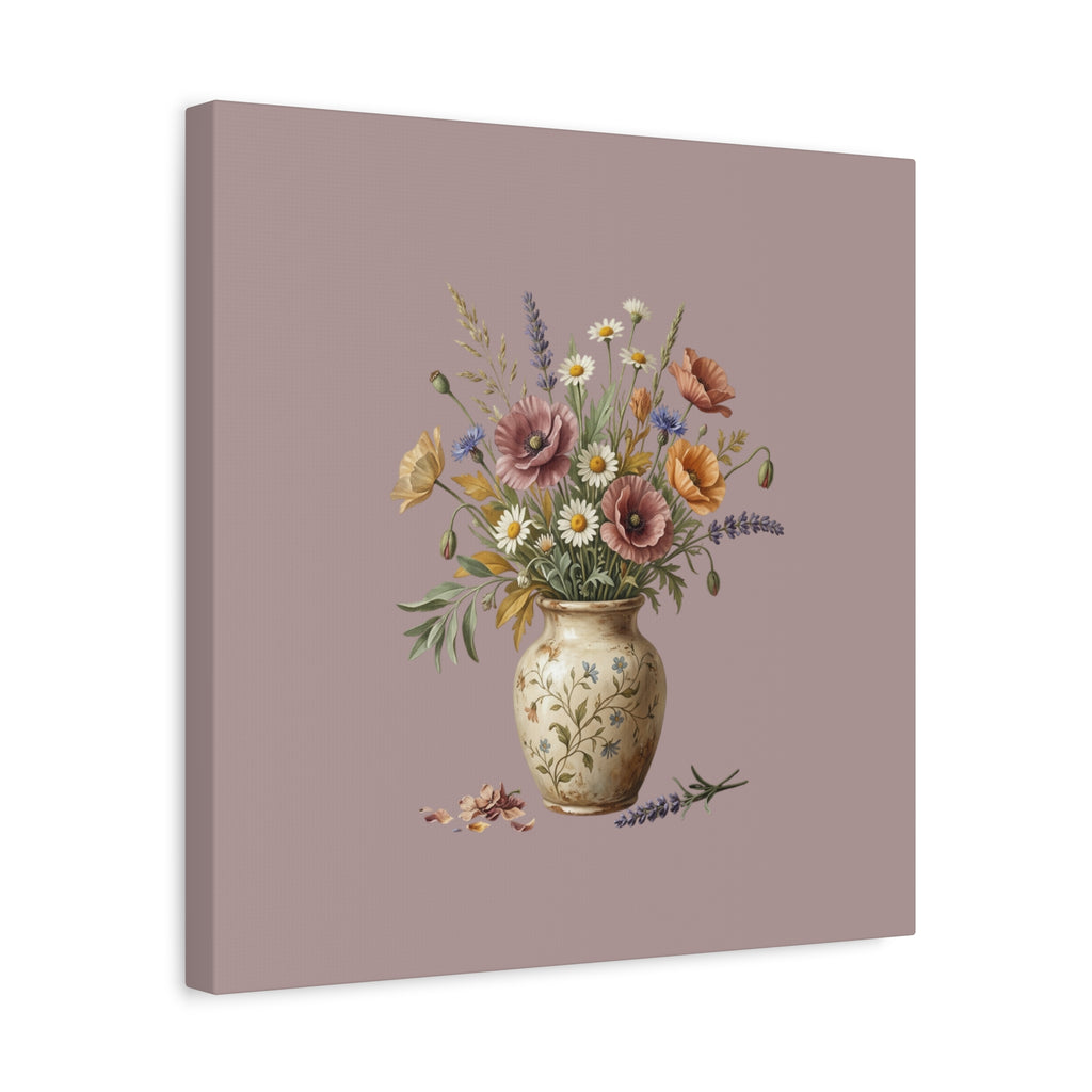 Botanical Vase Floral Canvas Print — Vintage Wildflower Wall Art