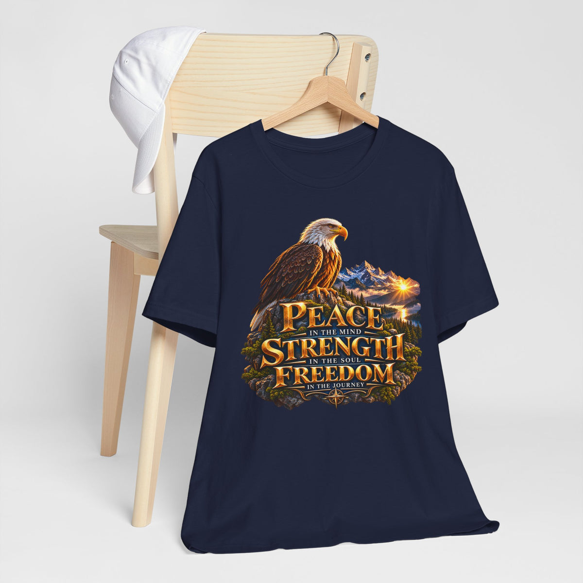 Eagle Mountain Sunrise T‑Shirt — "Peace Strength Freedom" Patriotic Tee