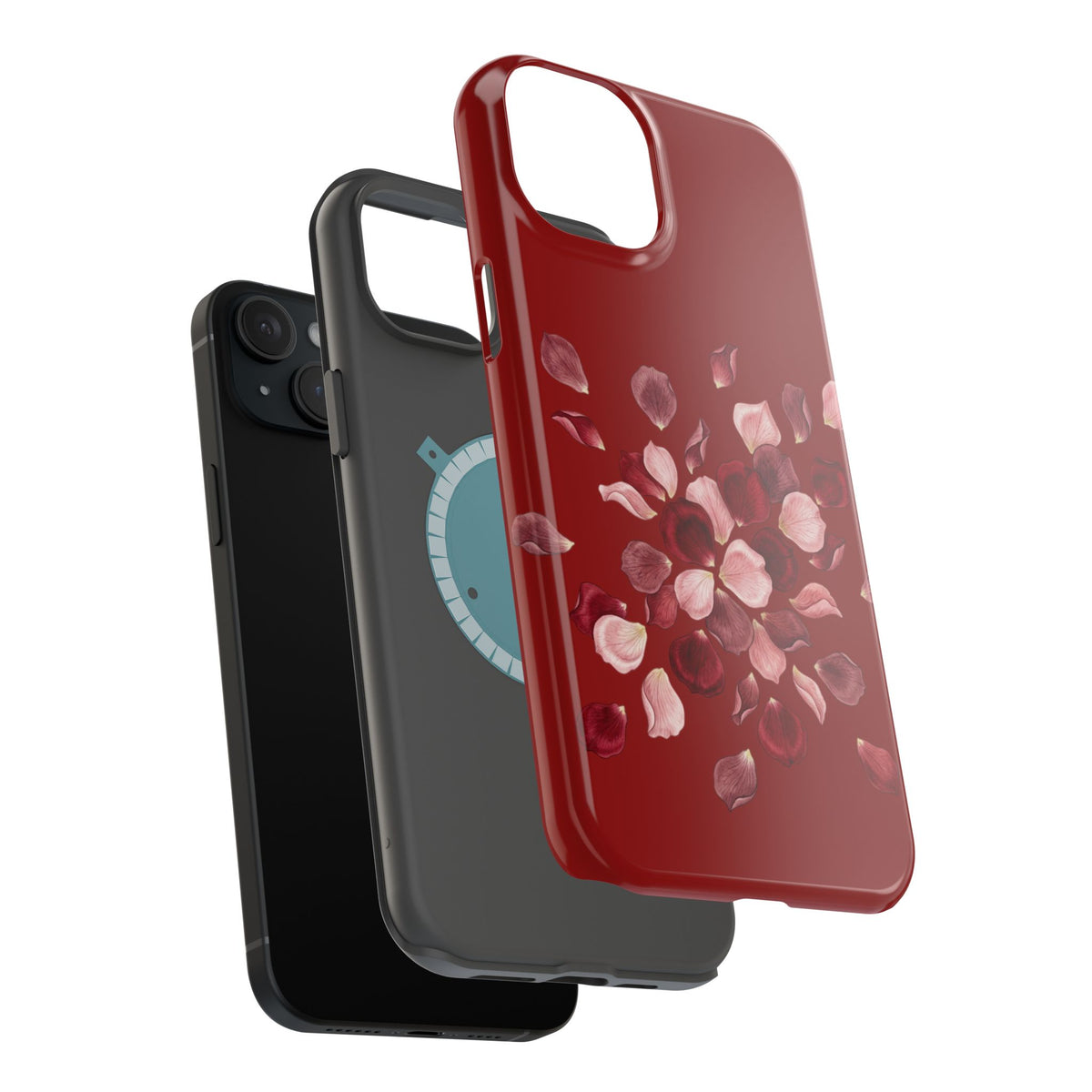 Phone Case — Red Floral Petal Magnetic Impact-Resistant Cover
