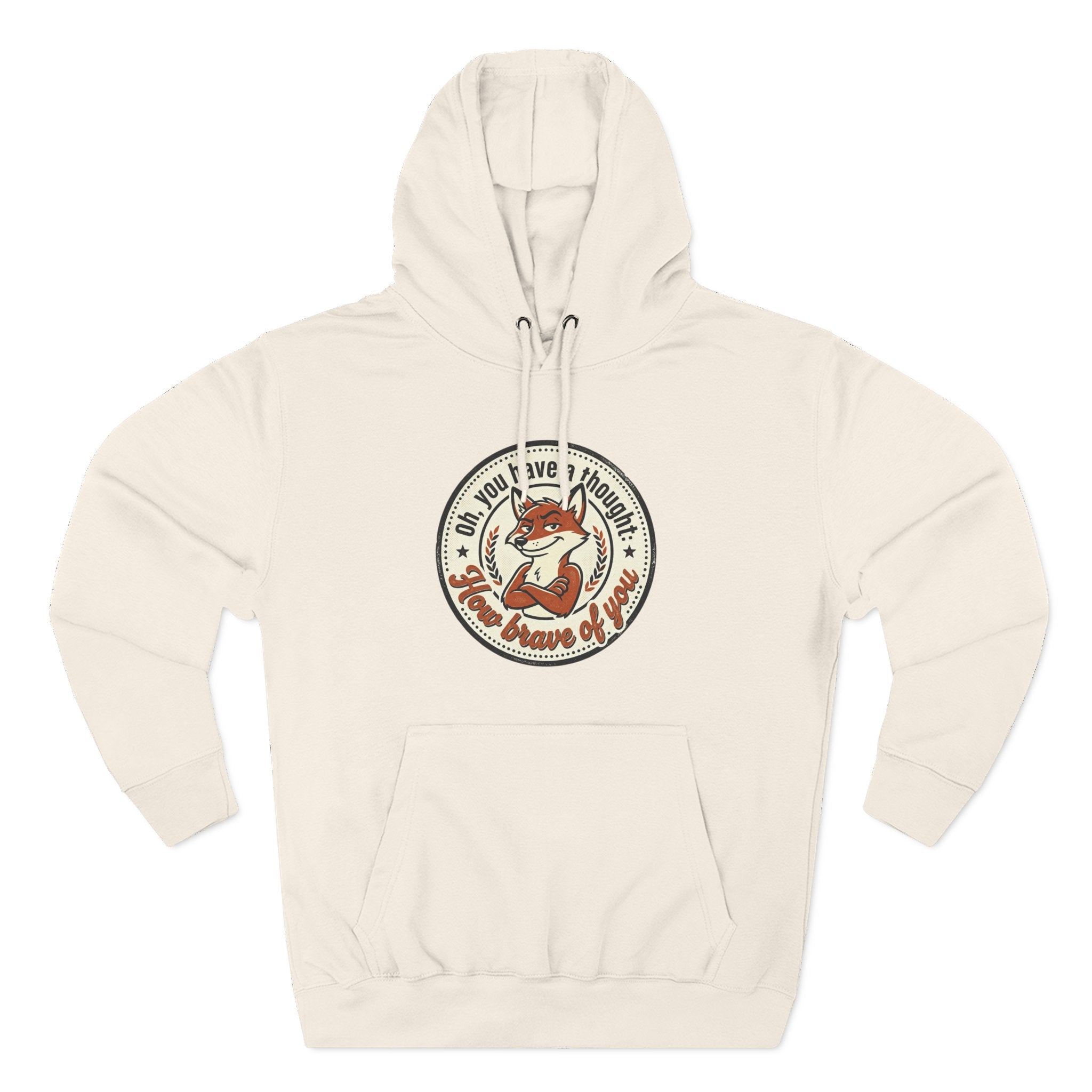 Fox Badge Hoodie — "Be Brave & Kind" Retro Emblem Fleece Hoodie