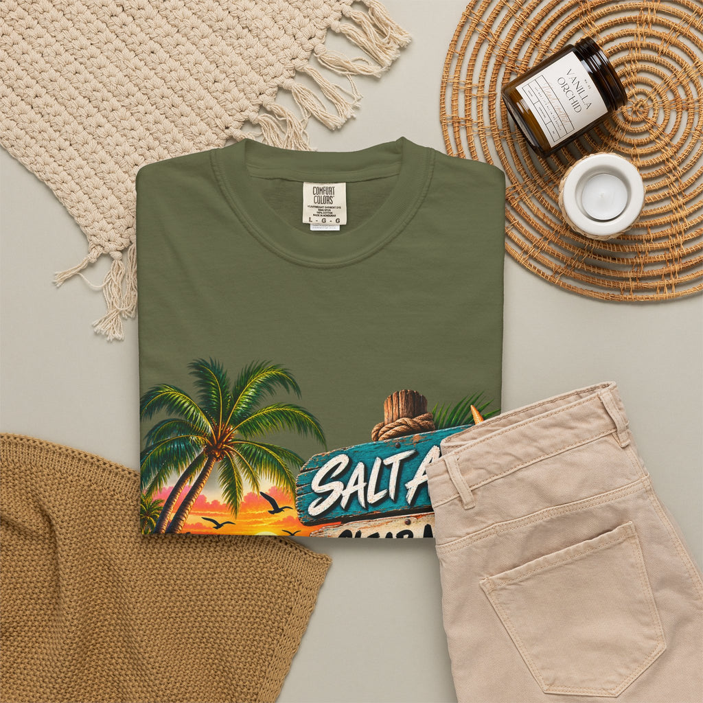 Salt Air, Clear Mind T-Shirt — Tropical Sunset Beach Graphic Tee