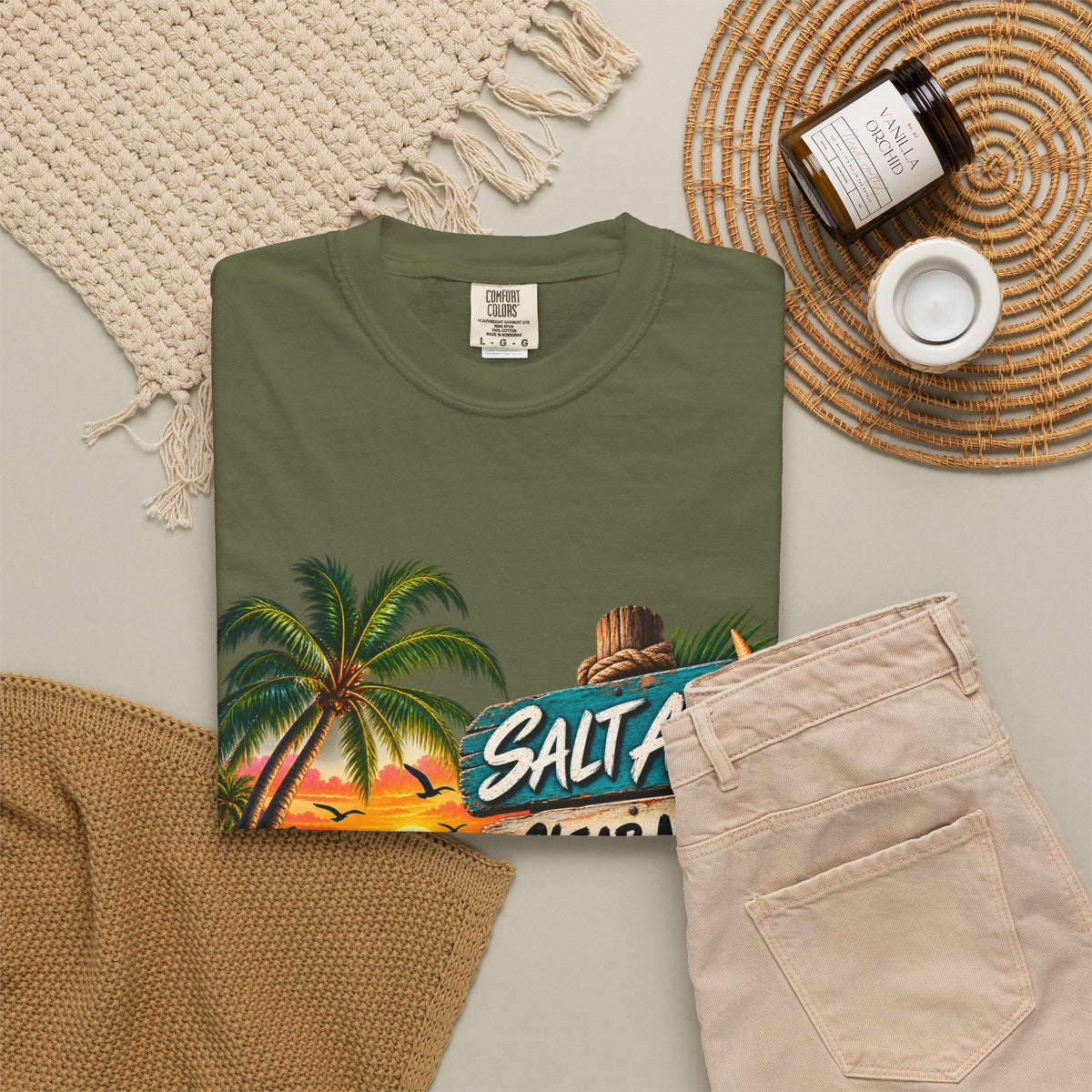 Salt Air, Clear Mind T-Shirt — Tropical Sunset Beach Graphic Tee