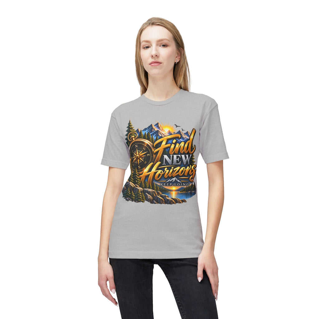 Find New Horizons T-Shirt — Adventure Compass Mountain Graphic Tee