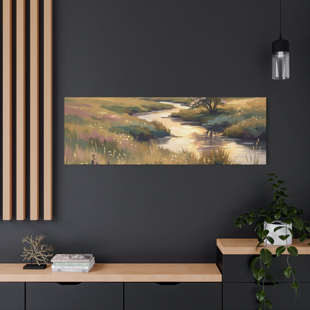 Serene Meadow Stream Matte Canvas Art — Stretched Wall Decor
