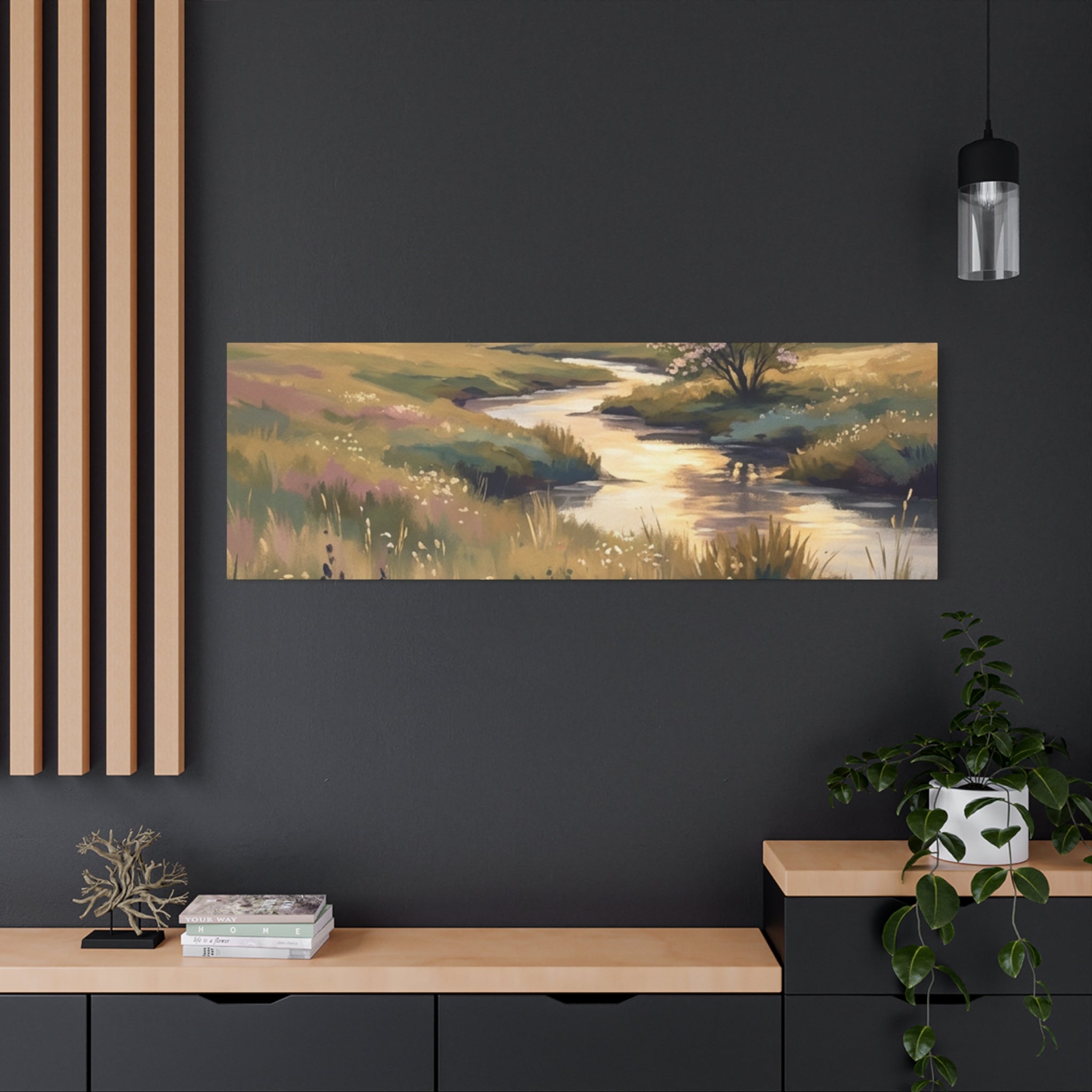 Serene Meadow Stream Matte Canvas Art — Stretched Wall Decor