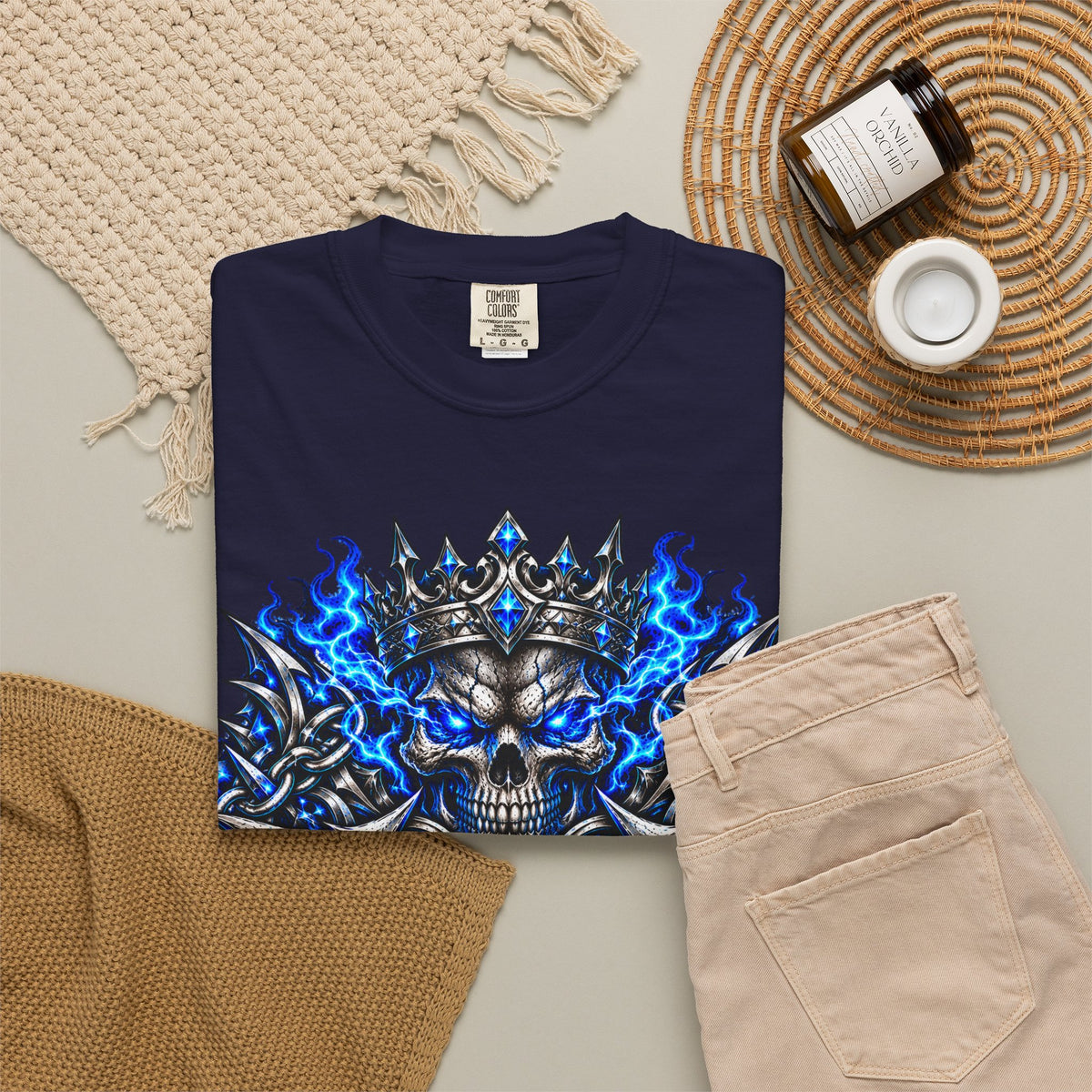 Wrath Skull Crown T‑Shirt — Blue Flame Gothic Graphic Tee