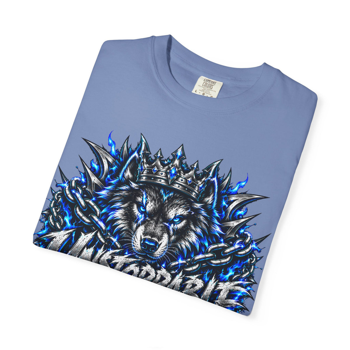 Wolf 'Unstoppable' Graphic Tee — Bold Blue Crowned Wolf Shirt