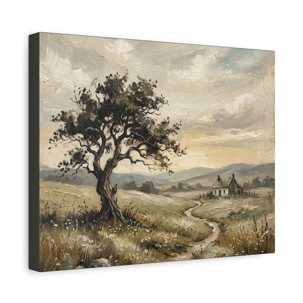 Rustic Countryside Canvas Wall Art — Serene Landscape Matte Stretched Canvas Print