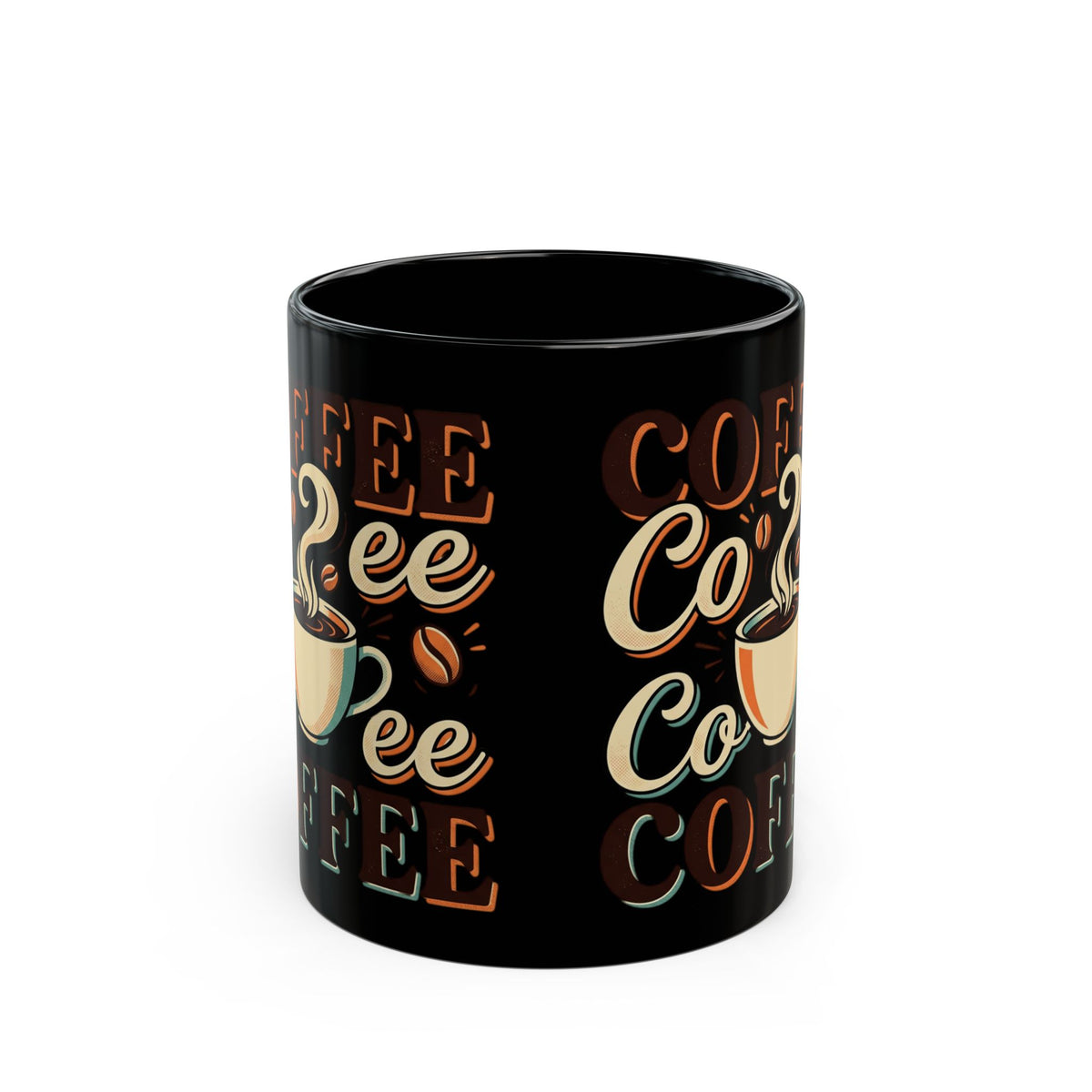 Coffee Lovers Black Mug — Retro 'Coffee' Typography with Steaming Cup (11oz & 15oz)