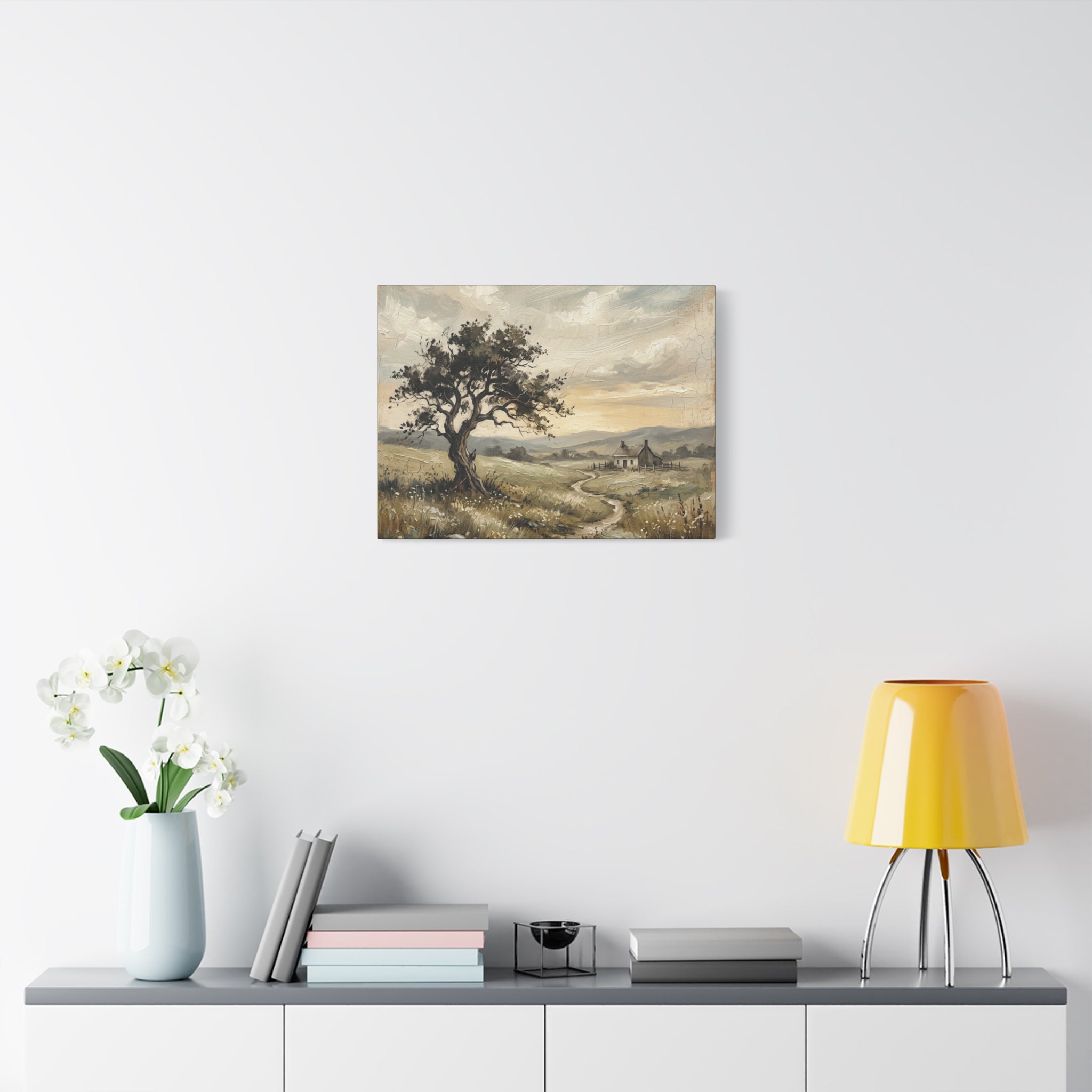 Rustic Countryside Canvas Wall Art — Serene Landscape Matte Stretched Canvas Print