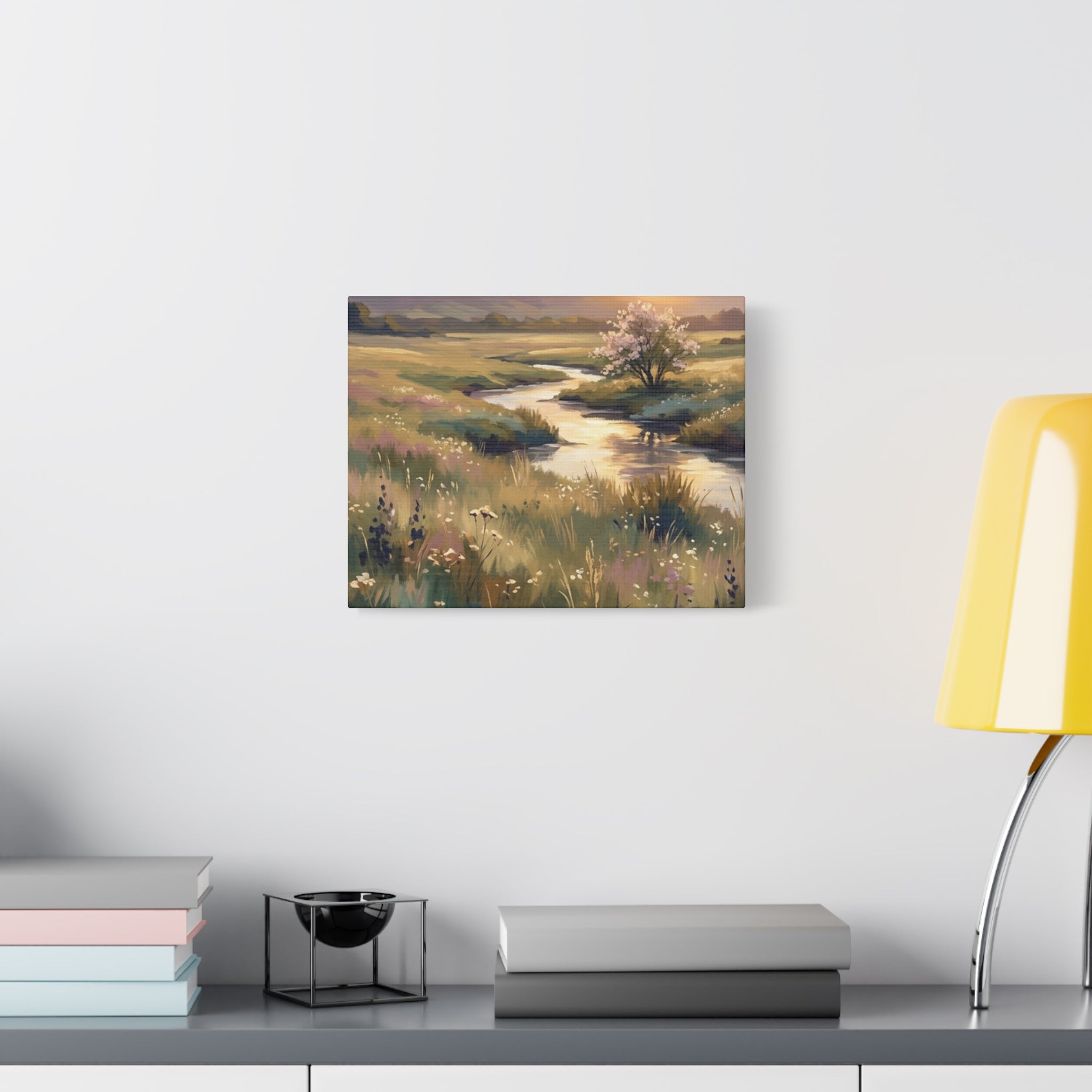 Serene Meadow Stream Matte Canvas Art — Stretched Wall Decor