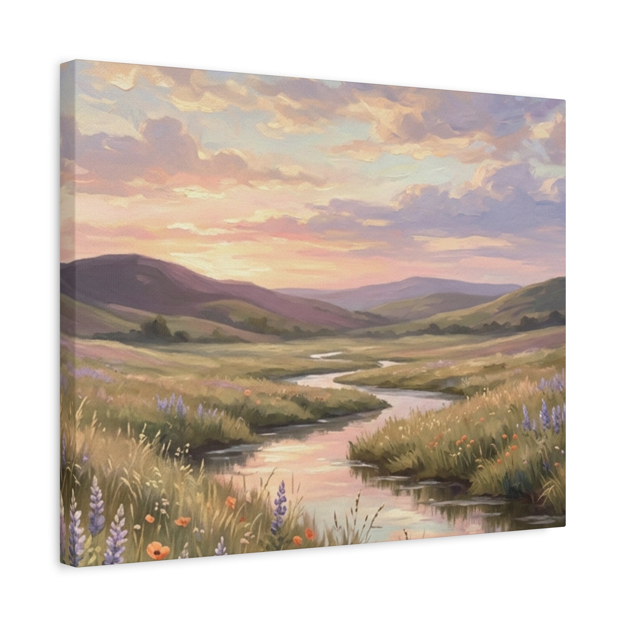 Sunset Meadow Canvas Wall Art - Stretched Matte Landscape Print