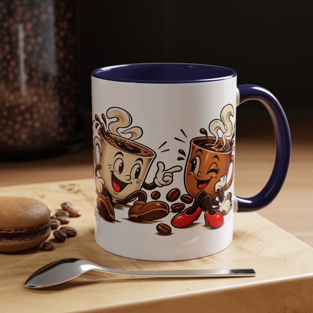 Coffee Cartoon Mug — Cute Dancing Coffee Cups Accent Mug