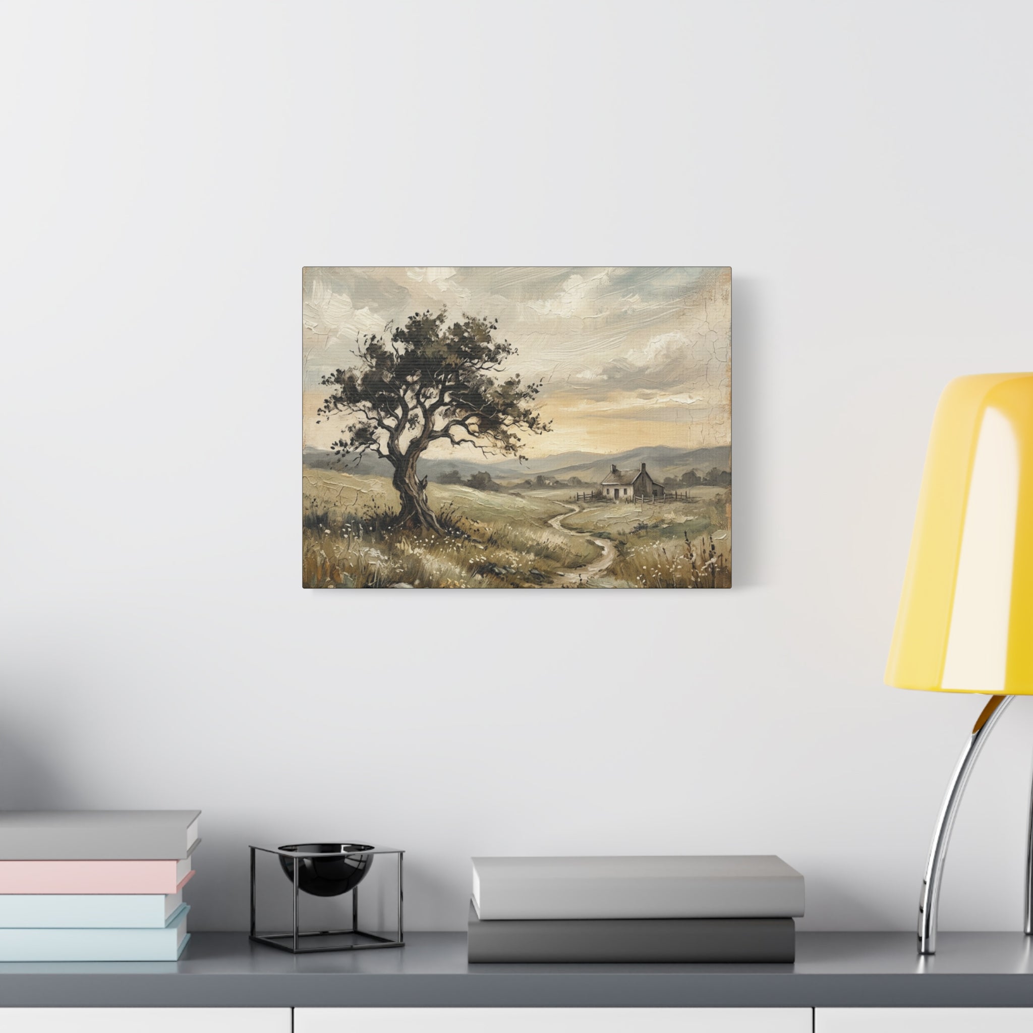 Rustic Countryside Canvas Wall Art — Serene Landscape Matte Stretched Canvas Print