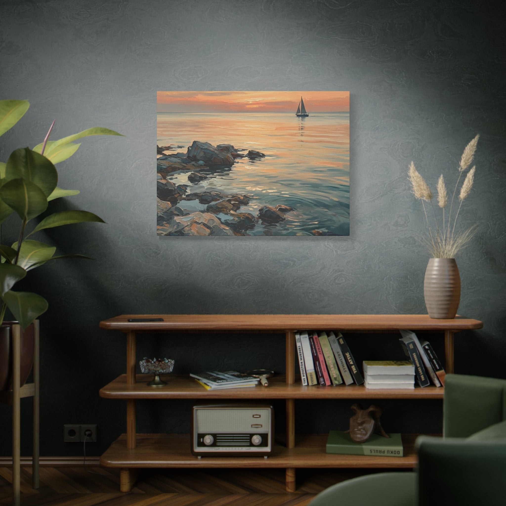 Sunset Sail Canvas Wall Art — Seascape Painting Print