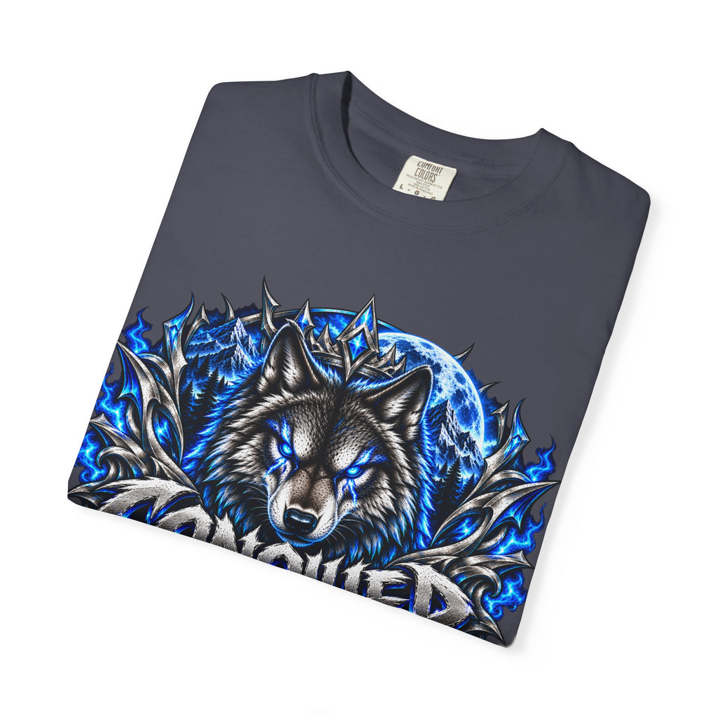 Conqueror Wolf Graphic T-Shirt — Fierce Blue Wolf Design