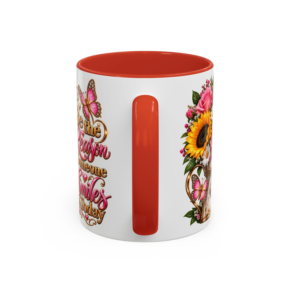 Be the Reason Someone Smiles Today Accent Coffee Mug – Floral Sunflower & Rose Inspirational 11/15oz