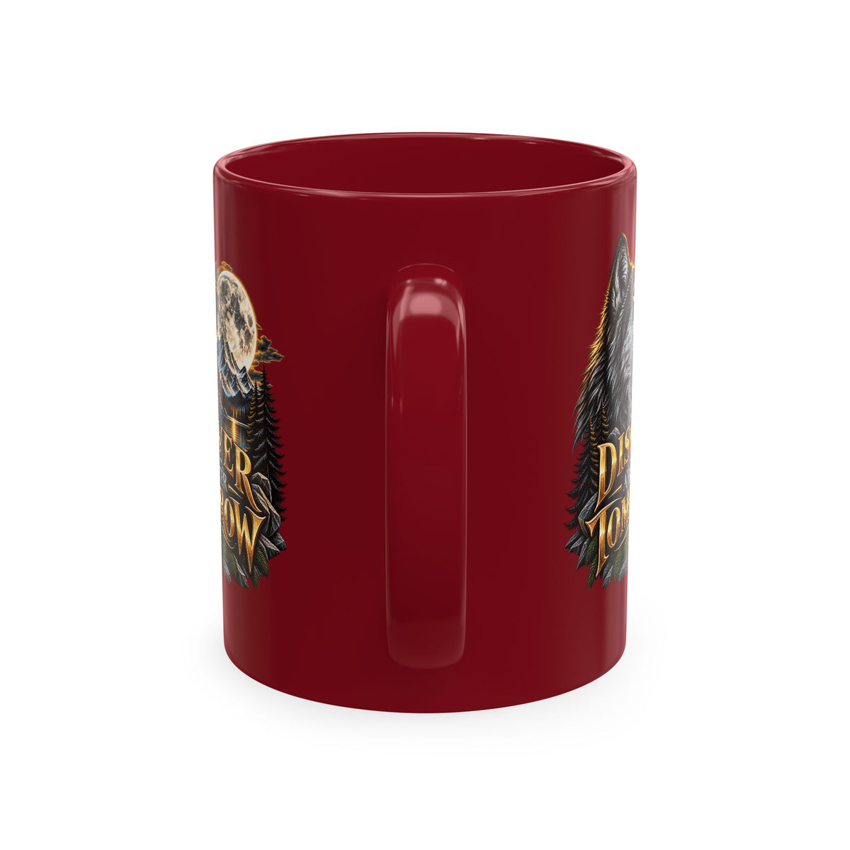 Discover Tomorrow Ceramic Mug — Howling Wolf & Moon Coffee Cup