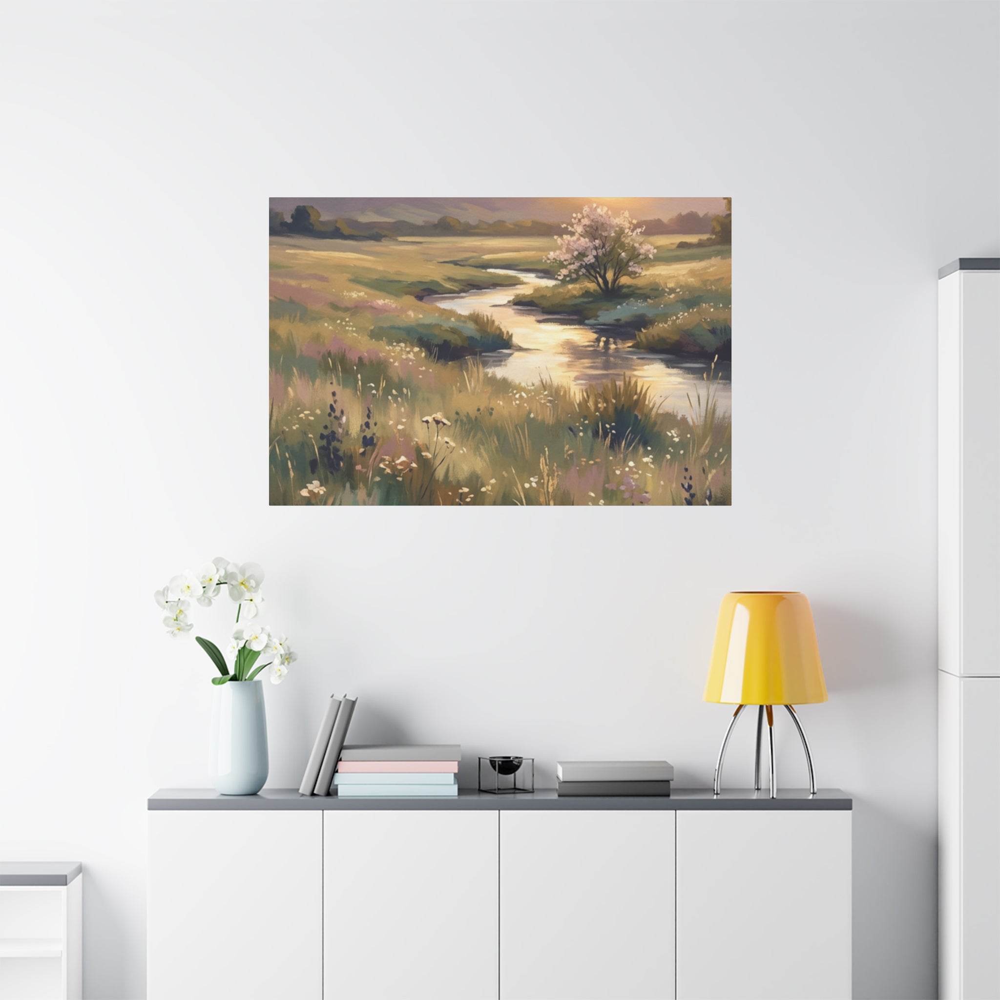 Serene Meadow Stream Matte Canvas Art — Stretched Wall Decor