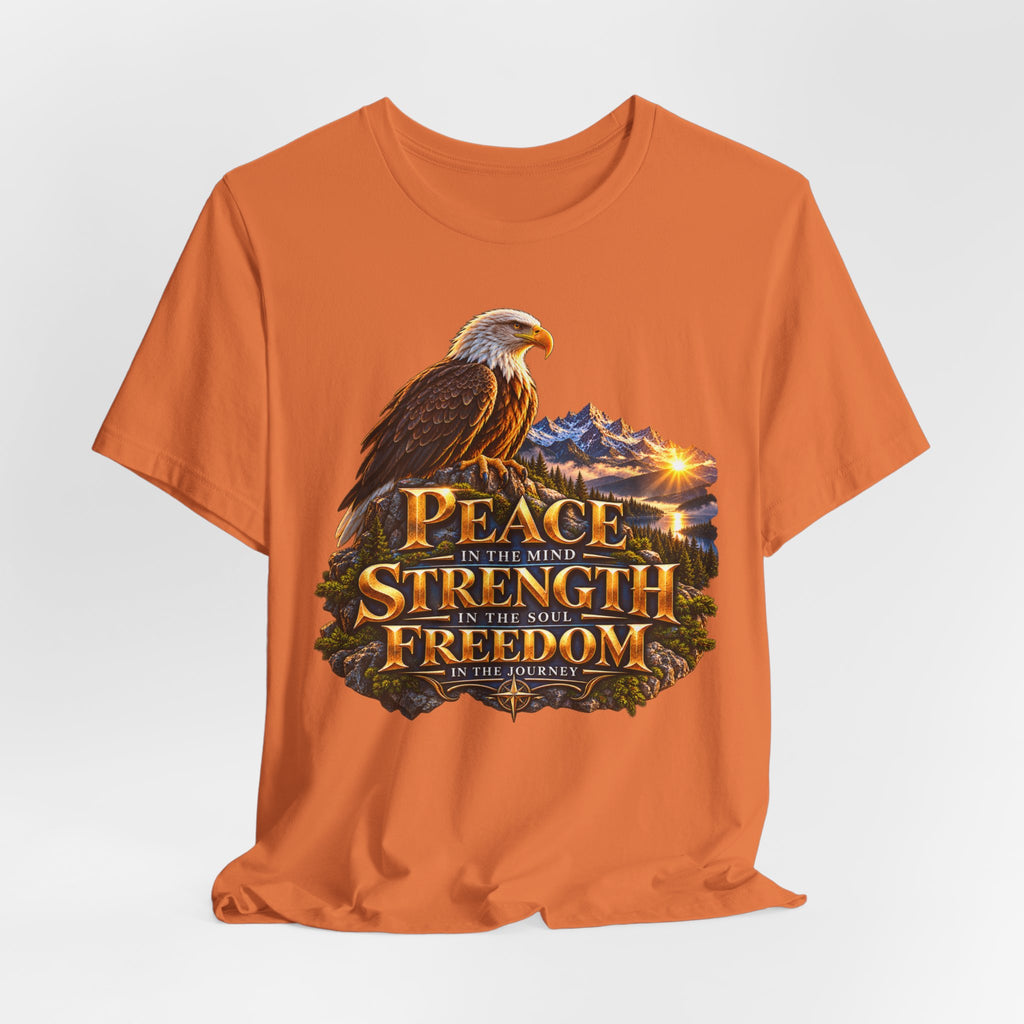 Eagle Mountain Sunrise T‑Shirt — "Peace Strength Freedom" Patriotic Tee