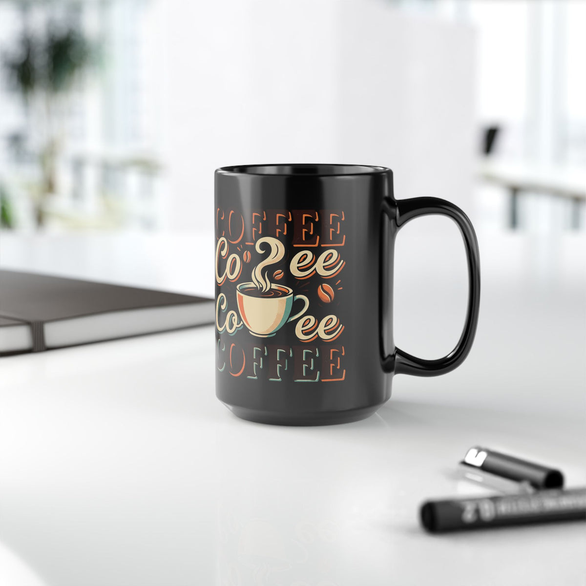 Coffee Lovers Black Mug — Retro 'Coffee' Typography with Steaming Cup (11oz & 15oz)
